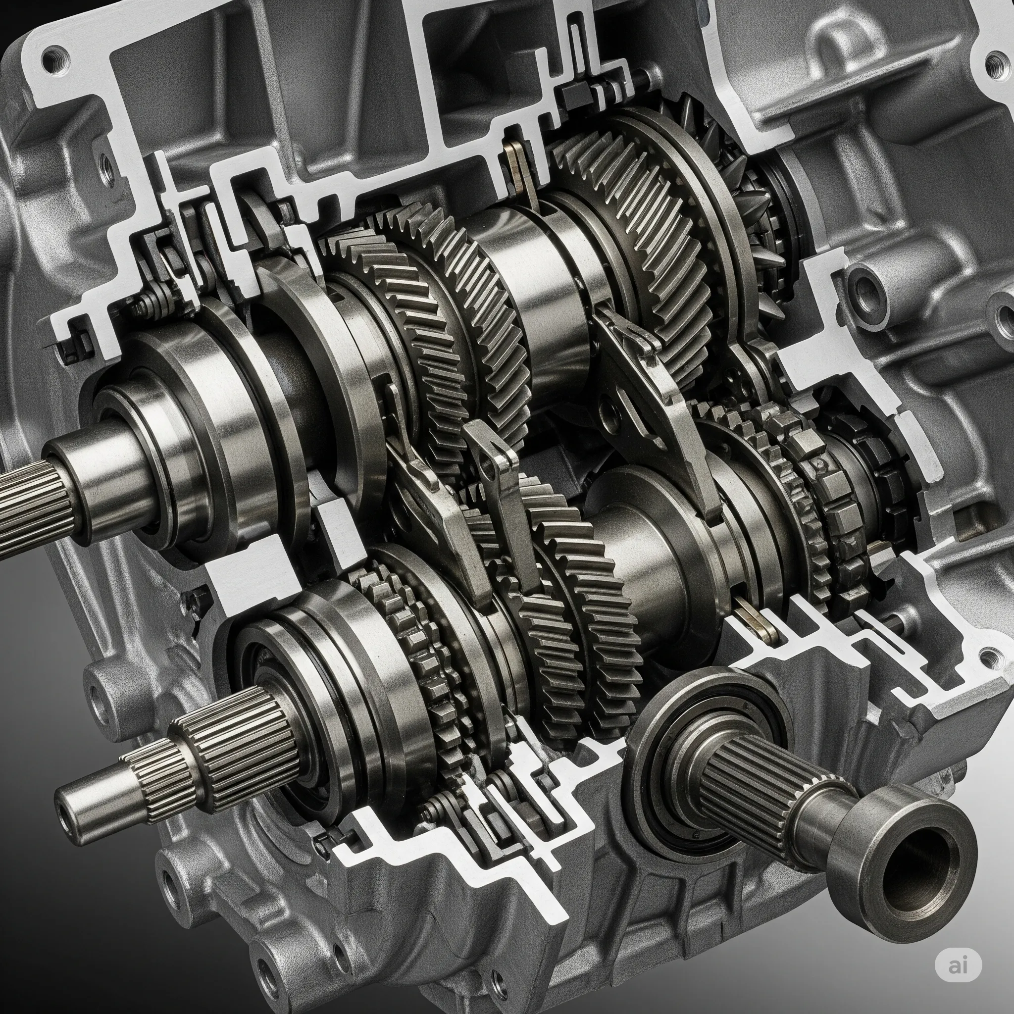 Interior detallado de una caja de cambios para ilustrar cómo funciona una transmisión manual