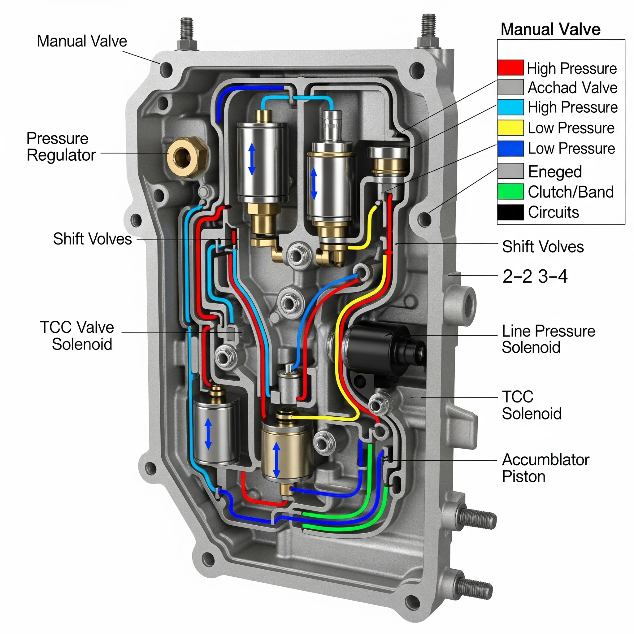vista detallada del cuerpo de válvulas que funciona como parte de la transmisión automática y es clave en su rendimiento