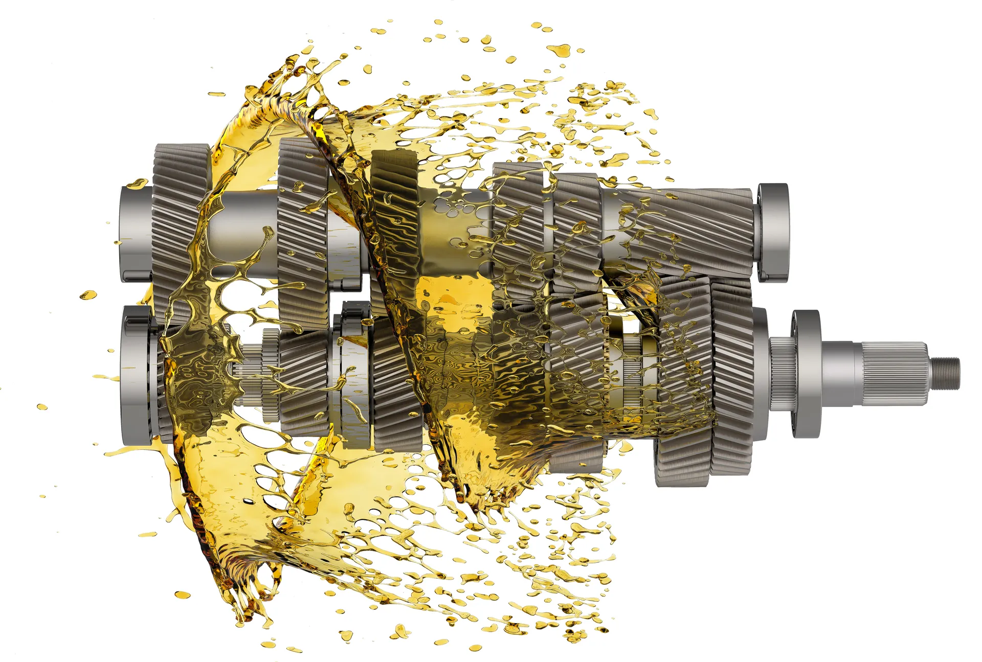 Representación visual del aceite para transmisión lubricando activamente los componentes metálicos de una caja vial